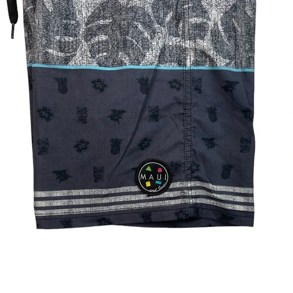 SH661 Mens Maui & Sons Black Shark 4 Way Stretch Beach Board Shorts 34